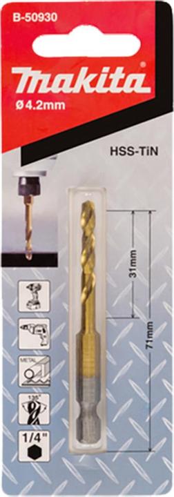 Immagine prodotto Makita Punta metallo HSS-TiN con codolo esagonale 1/4" (4,2 millimetri)