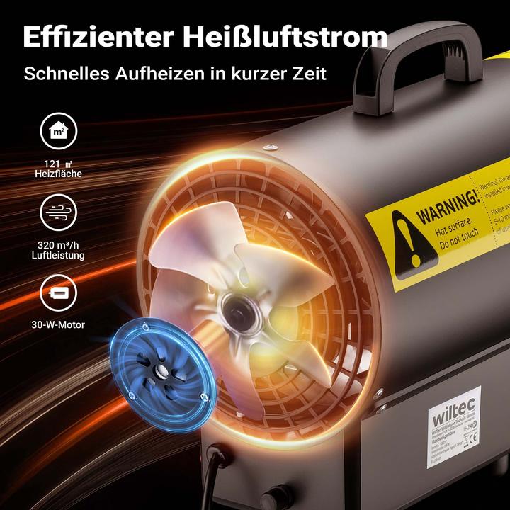 Produktbild Wiltec Gasheizgebläse 15kW Heizkanone 30W Gasdruckminderer Spanien 700mbar (15000 W)