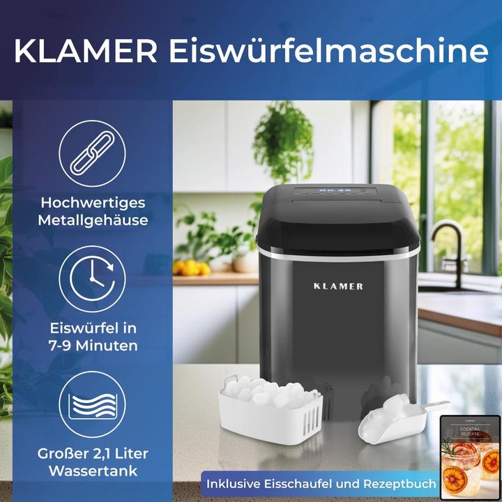 Immagine prodotto KLAMER Eiswürfelmaschine 2.1 L Wassertank, 120 W Ice Maker