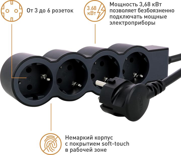 Produktbild Legrand Flache Steckdosenleiste, 4-fach Steckdose (4 x, 5 m)