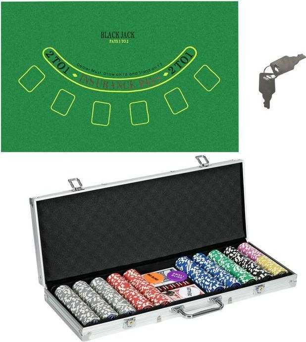 Immagine prodotto Swisshandel24 Set di valigette da poker, 500 fiches da 11,5 grammi, set da poker con serratura, 2 mazzi da poker
