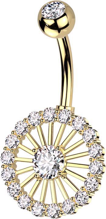 Actual product image Star Piercing Banana gold plated with ball gold plated crystal silver and wheel crystals silver (Brass, Surgical steel 316L)