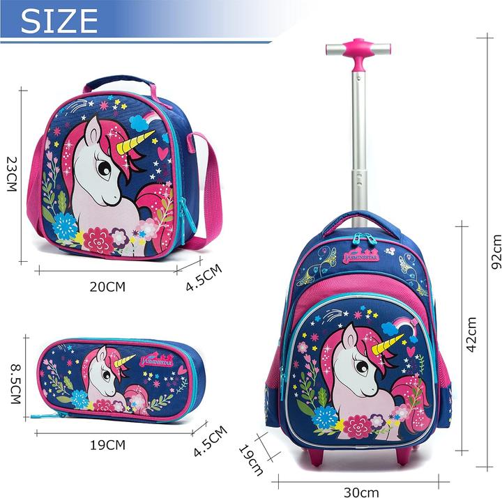 Immagine prodotto HTgroce Einhorn Schultrolley für Kinder mit Zubehör-Set (24 l, Bagaglio a mano (fino a 50 litri))