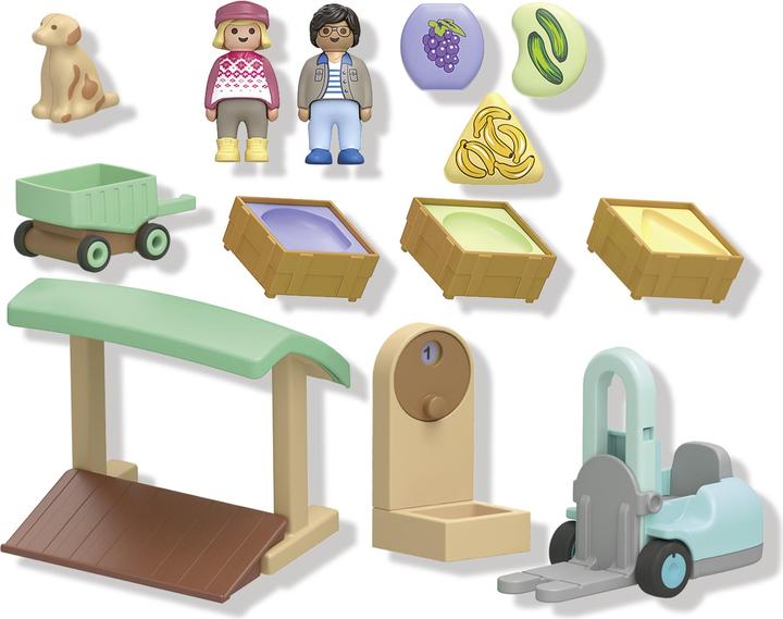 Image du produit Playmobil 71137 1.2.3 : Stand de marché bio & chariot élévateur à fourche (71137, Playmobil 1.2.3)