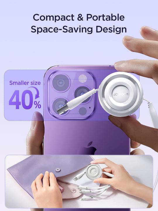 Produktbild Joyroom S-A40 Colourful Series 3in1 ausziehbares Kabel USB-A auf USB-C / Lightning / microUSB 1 m – (1 m)