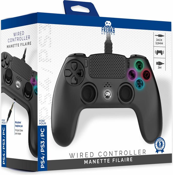 Actual product image Freaks and Geeks Black Wired Controller for PS4 with 3M Cable with Jack Socket (PC, PS4, Android, PS3)