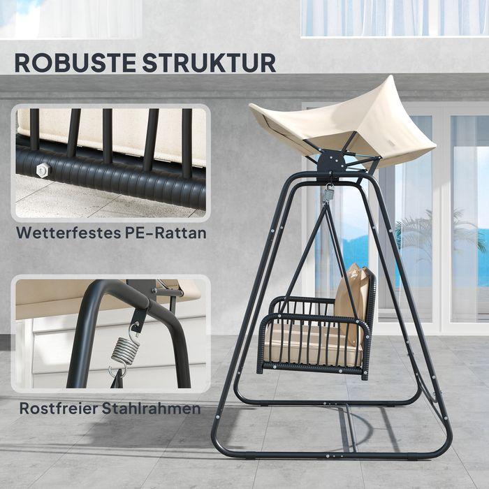 Image du produit Swisshandel24 2-Sitzer Hollywoodschaukel Rattan, bis 240 kg, 149x121x180 cm Khaki
