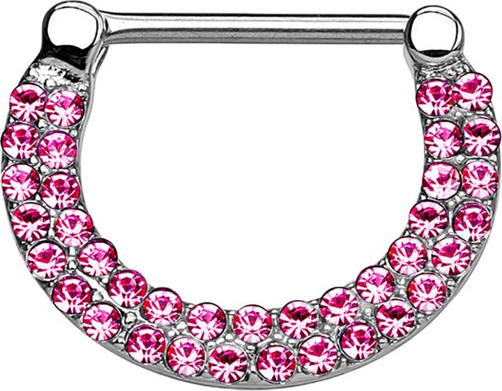 Star Piercing Barbell Clicker silber doppellinig mit Kristallen pink (Chirurgenstahl 316L, Messing)