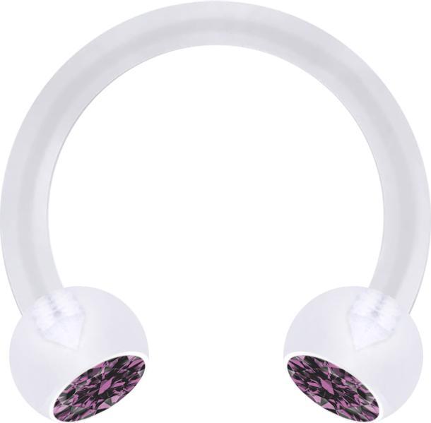 Star Piercing Micro Circular Barbell transparent mit zwei Kugeln Kristall hellviolett (Bioflex, ohne Messing)
