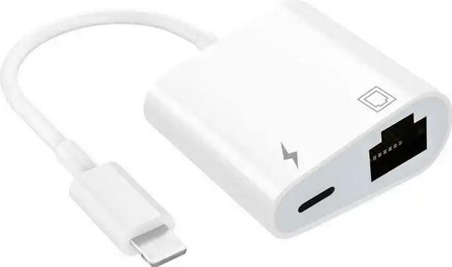 Actual product image PhoneLook Multiport Lightning to RJ45 Ethernet LAN adapter with USB-C power connection
