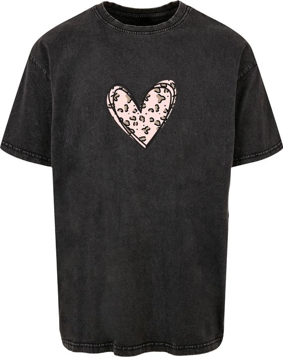 Merchcode Valentines Day - Leopard Heart Acid Washed Heavy Oversize Tee - 116975