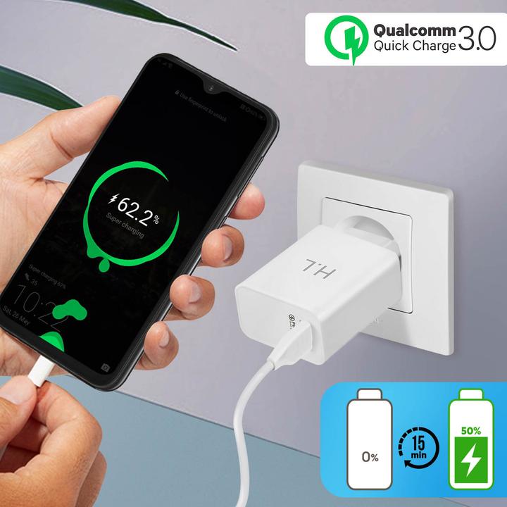Actual product image Avizar Qualcomm Quick Charge 3.0 3A power adapter + USB-C cable (18 W)