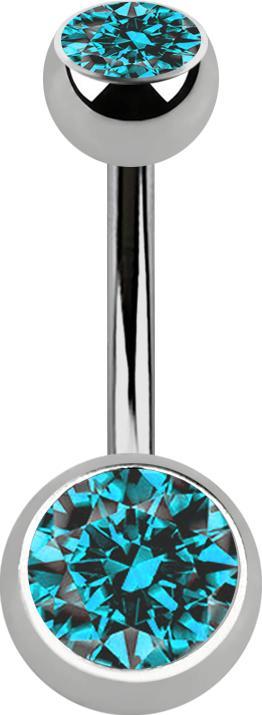 Produktbild Star Piercing Banane silber mit zwei Kugeln silber mit Kristall aqua (ohne Messing, Titan G23)