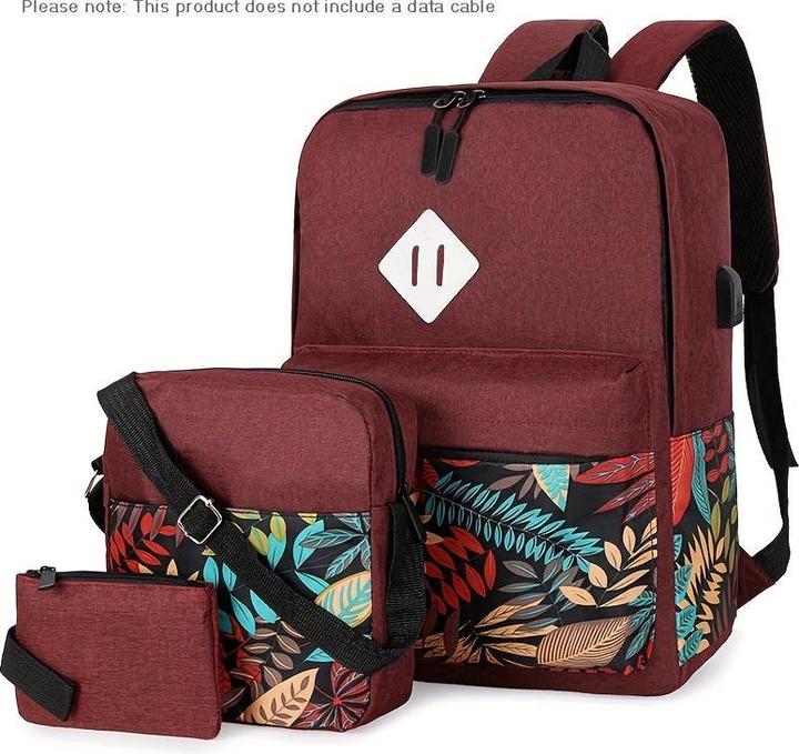Only-Bags.Store Klassische Blätter Muster Rucksack Set, grosse Kapazität Lagerung Rucksack mit quadratischen