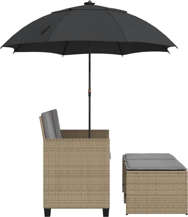 Actual product image VidaXL Garden sofa 2-seater parasol and stool poly rattan