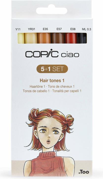 Produktbild Copic Marker ciao, 5+1 Set "Hair Tones 1" (Gelb, Braun, Chamois, 0.30 mm, 6 x)