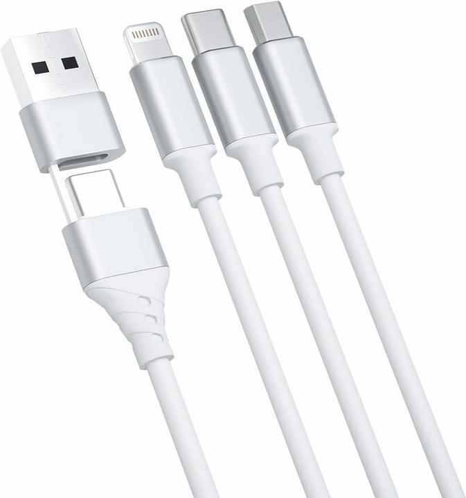 Actual product image 3MK Hyper Cable 3w1 USB-A/USB-C - USB-C/Micro/Lightning 1.5m Biały/White cable (1.50 m, USB 3.2 Gen 1, 12 W)