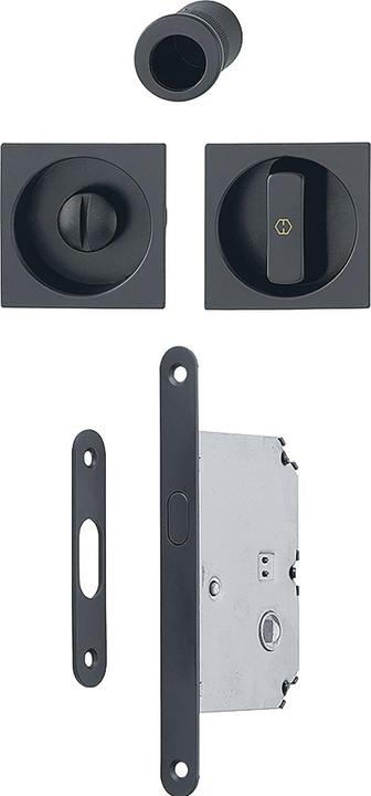 Hoppe Sliding-door furniture set 4921 - WC with lock, angular, matt black