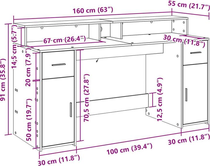 Produktbild VidaXL LED Schreibtisch Computertisch Arbeitstisch Laptoptisch Bürotisch Schwarz (160 x 55 x 91 cm)