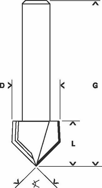 Immagine prodotto Bosch Professional Zubehör Fresa a V, 6 mm, D1 6,35 mm, L 9,2 mm, G 48 mm, 90°