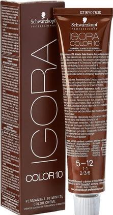 Produktbild Schwarzkopf Professional Igora Color 10 Permanent 10 Minute Color Cream (5-12 Hellbraun Cendré Asch)