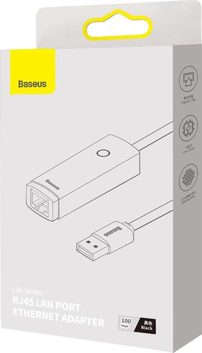 Image du produit Baseus Lite Series Adaptateur Ethernet USB-A vers port LAN RJ45 (100Mbps) Noir (USB, RJ45 (1x))
