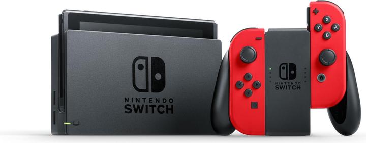 Actual product image Nintendo Switch Red + Super Mario Odyssey Download Code + The Super Mario Bros. Movie Sticker