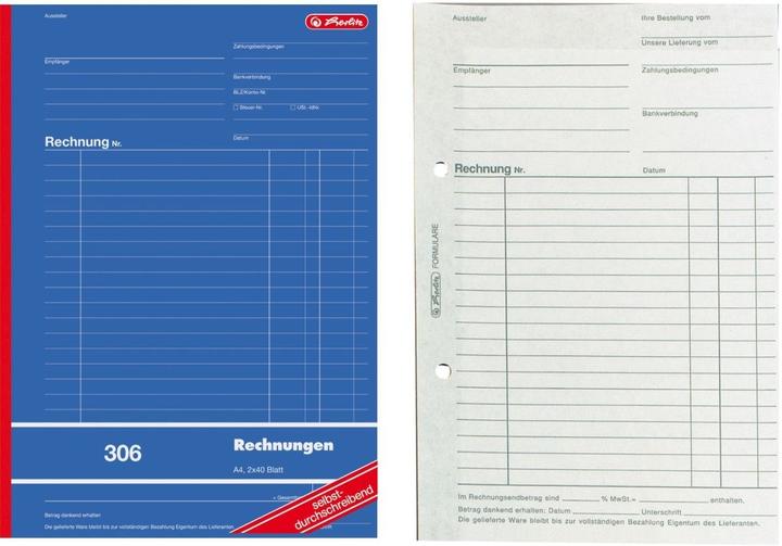 Valori nutrizionali e ingredienti Herlitz Libro dei moduli "Fattura 777.20cm (306"), DIN A4, 2 x 40 fogli (80 x)
