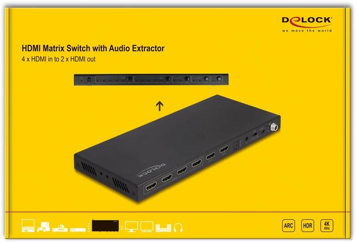 Produktbild Delock HDMI Matrix Switch 4 x HDMI in zu 2 x HDMI out 4K 60 Hz mit Audio Extraktor