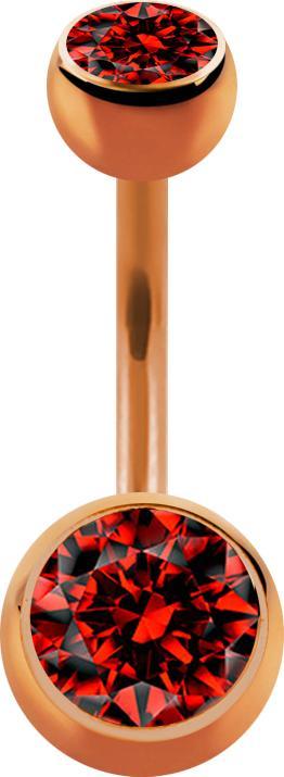 Produktbild Star Piercing Banane rosegold mit zwei Kugeln Kristall rot (Chirurgenstahl 316L, ohne Messing)