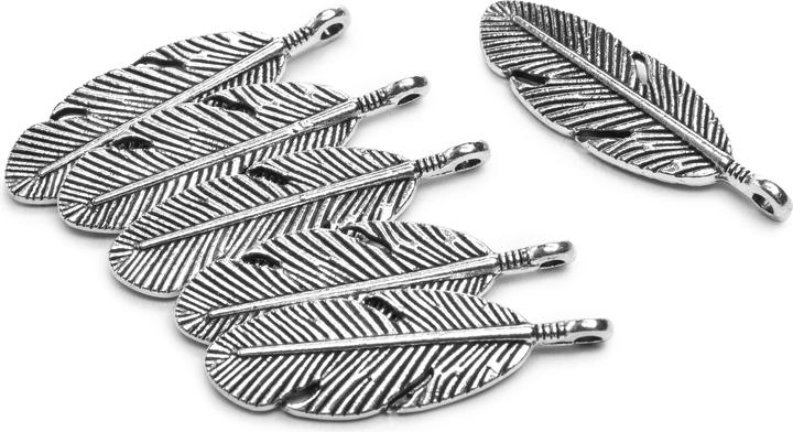 Hobby & Crafting Fun Anhänger "Federn" 6 Stück, Metall, H 3 x B 0,9 cm (Metall)