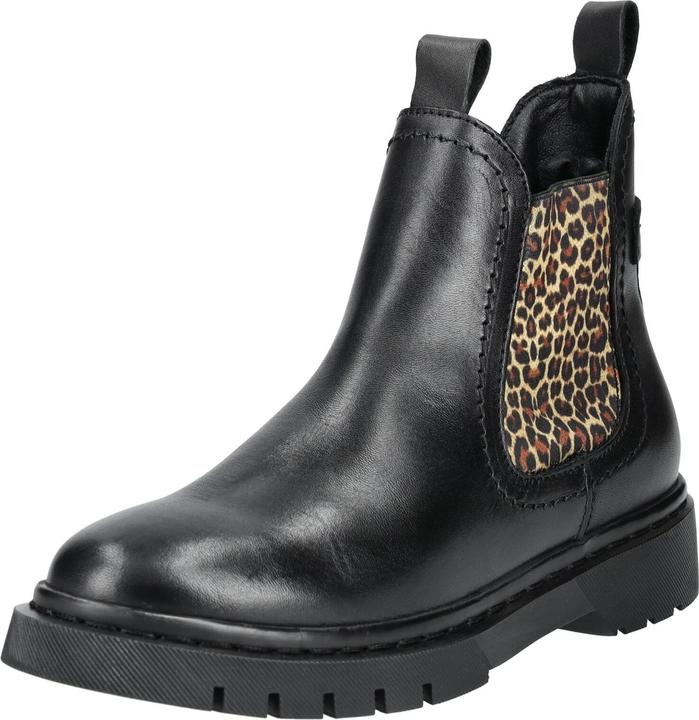Tamaris Entdecke die trendige Stiefelette mit Leo-Einsatz aus hochwertigem Leder-Textil-Mix von. Die