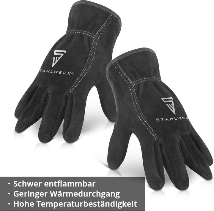 Produktbild Stahlwerk Schweisserhandschuhe hitzebeständig aus hochwertigem Spaltleder (XL)