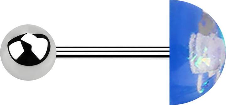 Actual product image Star Piercing Micro Barbell silber mit Kugel und glitter Kuppel blau (Acrylic, without brass, Surgical steel 316L)