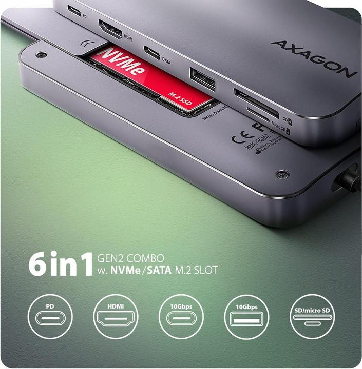 Produktbild Axagon HUB HMC-6GM2 USB 6 in1 10 Gbit (USB-C, 1 Ports)