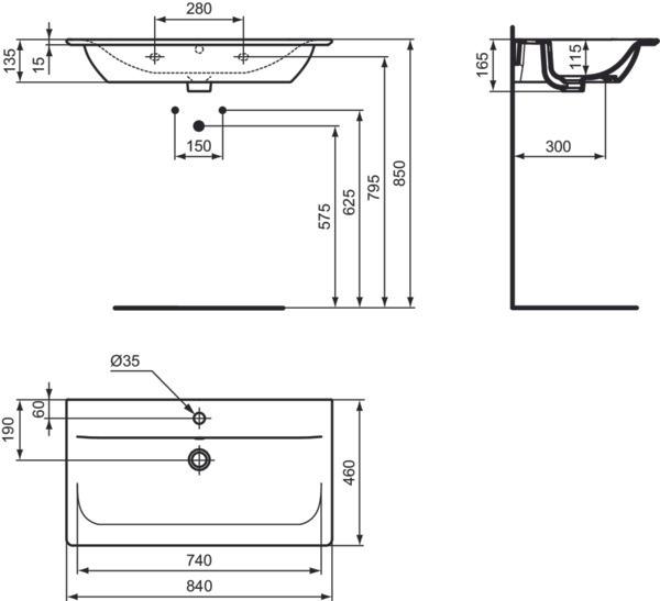 Produktbild Ideal Standard Connect Air Möbelwaschtisch 840mm E0279 (460 mm, 840 mm)
