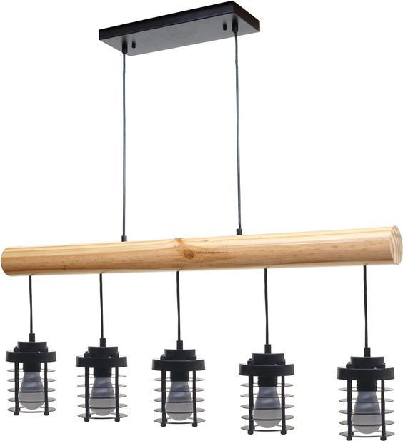 Actual product image Swisshandel24 Hanging Lamp, Industrial Vintage Solid Wood Metal Black - 5 Cage Lamp Shades (E27)