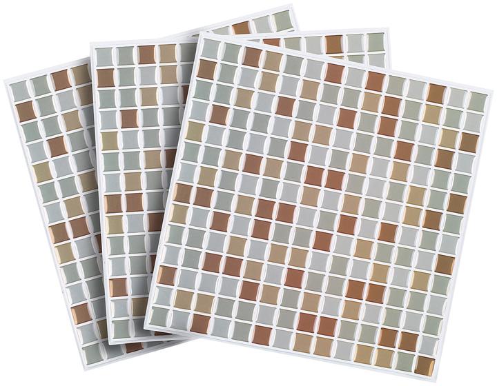 Produktbild Infactory Selbstklebende 3D-Mosaik-Fliesenaufkleber "Bronze", 3er-Set
