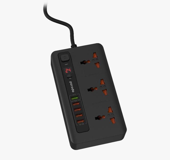 Produktbild Porodo 4 USB Port 3.4A + 1 QC 3.0 with 3 Universal Power Sockets 10A ( EU ) (USB-C, 4 Ports)