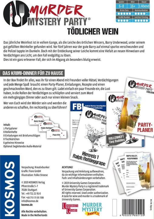 Image du produit Kosmos Murder Mystery Party - vin mortel (Allemand)