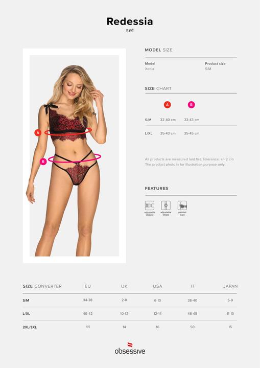 Produktbild Obsessive Redessia 2teiliges SpitzenBHSet Rot/Schwarz (S, M, S/M)