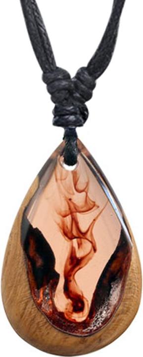 Produktbild Chaotic Trading Halskette schwarz Anhänger Tropfen ewige Flamme Epoxy orange aus Teakholz (ohne Messing, Organisch)