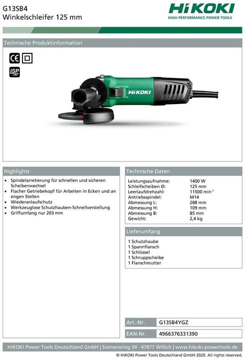 Image du produit Hitachi G13SB4 (125 mm)