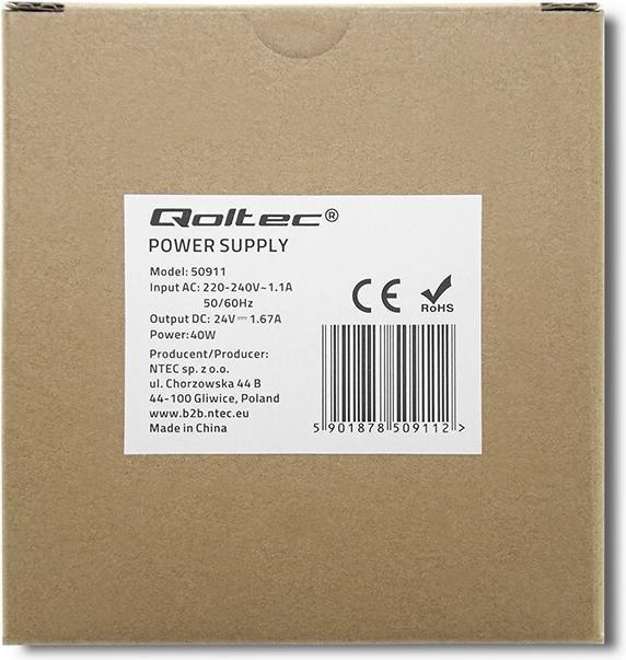 Produktbild Qoltec 50911 Zasilacz na szynę DIN 40W 24V 1.67A Biały Slim (Netzteil)