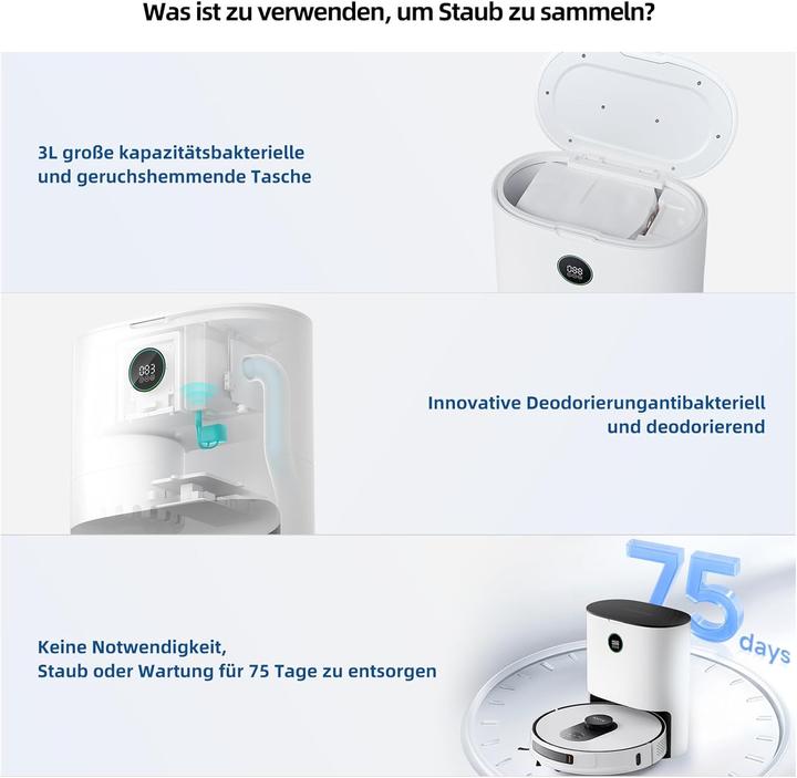 Produktbild Xiaomi Roidmi EVE MAX Saugroboter mit Wischfunktion Auto Absaugstation,5000Pa,75 Tage,250Min,App (Saugroboter)