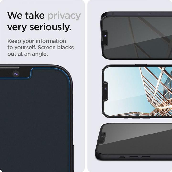 Produktbild Spigen TEMPERED GLASS GLAS.TR "EZ FIT" 2-PACK IPHONE 13 / 13 PRO PRIVACY (2 Stück, Apple iPhone 13, Apple iPhone 13 Pro)