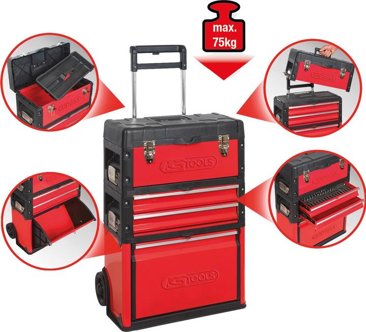 Productafbeelding KS Tools Mobiele gereedschapskist van kunststof plaatstaal, TF 75 kg, HxB 720x320 mm (1 x)