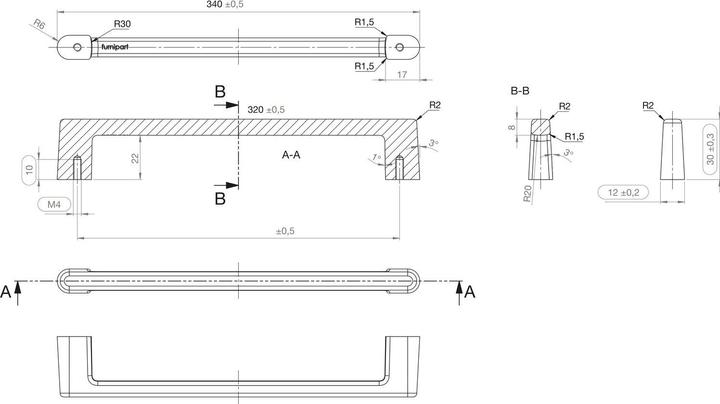 Produktbild Furnipart Griff Diner LA 320, Breite 340 mm, Zinkdruckguss Edelstahl Effekt