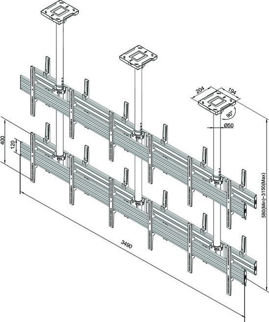 Image du produit Multibrackets M Ceiling Mount Pro MBC3X2U2 (Plafond, 65", 360 kg)