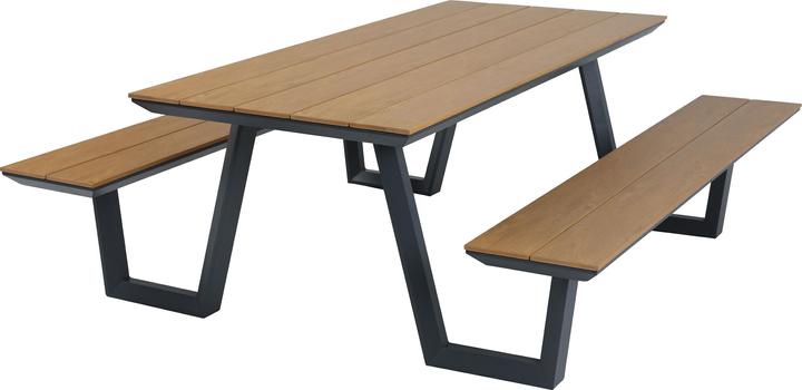 Axi Nori picnic table with 2 benches - anthracite/teak look (200 cm)